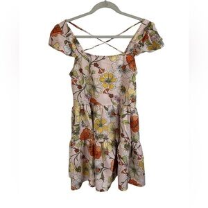 Lottie & Holly Ballet Pink Floral Tiered Mini Dress Cross Back Women’s Small NWT